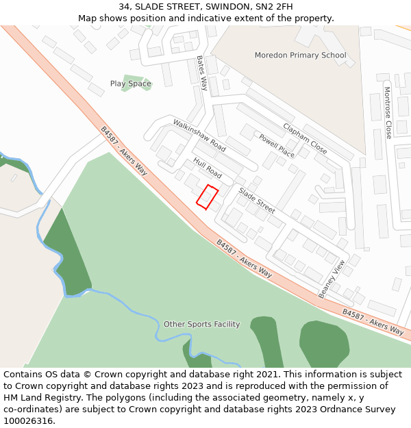 34, SLADE STREET, SWINDON, SN2 2FH: Location map and indicative extent of plot