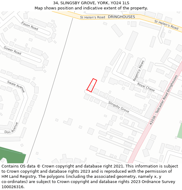 34, SLINGSBY GROVE, YORK, YO24 1LS: Location map and indicative extent of plot