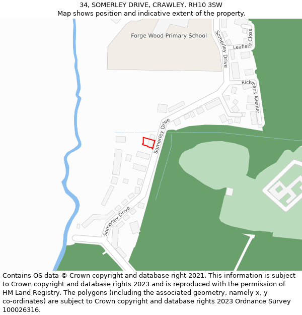 34, SOMERLEY DRIVE, CRAWLEY, RH10 3SW: Location map and indicative extent of plot