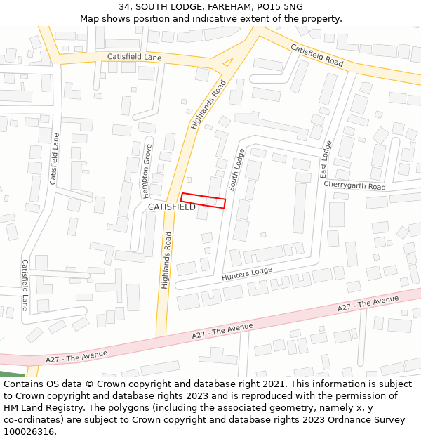 34, SOUTH LODGE, FAREHAM, PO15 5NG: Location map and indicative extent of plot