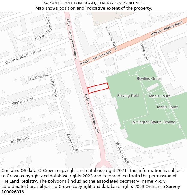 34, SOUTHAMPTON ROAD, LYMINGTON, SO41 9GG: Location map and indicative extent of plot