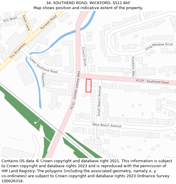 34, SOUTHEND ROAD, WICKFORD, SS11 8AF: Location map and indicative extent of plot