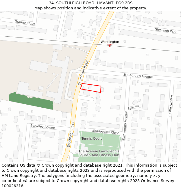 34, SOUTHLEIGH ROAD, HAVANT, PO9 2RS: Location map and indicative extent of plot