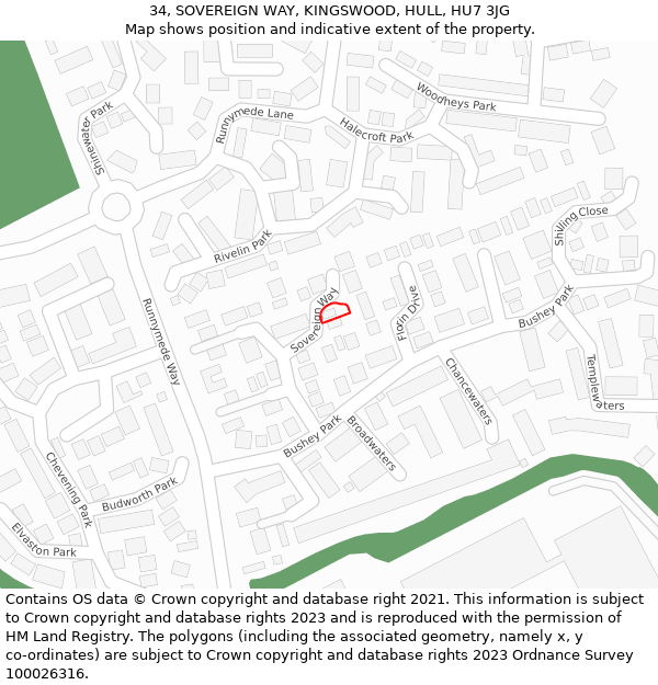 34, SOVEREIGN WAY, KINGSWOOD, HULL, HU7 3JG: Location map and indicative extent of plot