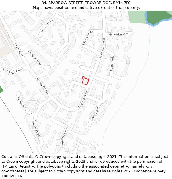 34, SPARROW STREET, TROWBRIDGE, BA14 7FS: Location map and indicative extent of plot