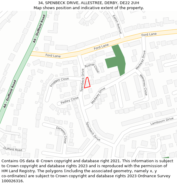 34, SPENBECK DRIVE, ALLESTREE, DERBY, DE22 2UH: Location map and indicative extent of plot