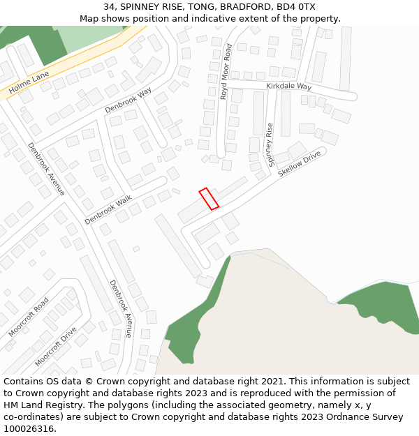 34, SPINNEY RISE, TONG, BRADFORD, BD4 0TX: Location map and indicative extent of plot