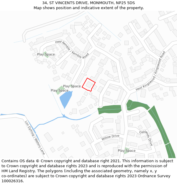 34, ST VINCENTS DRIVE, MONMOUTH, NP25 5DS: Location map and indicative extent of plot