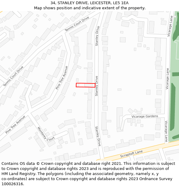34, STANLEY DRIVE, LEICESTER, LE5 1EA: Location map and indicative extent of plot