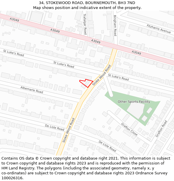 34, STOKEWOOD ROAD, BOURNEMOUTH, BH3 7ND: Location map and indicative extent of plot