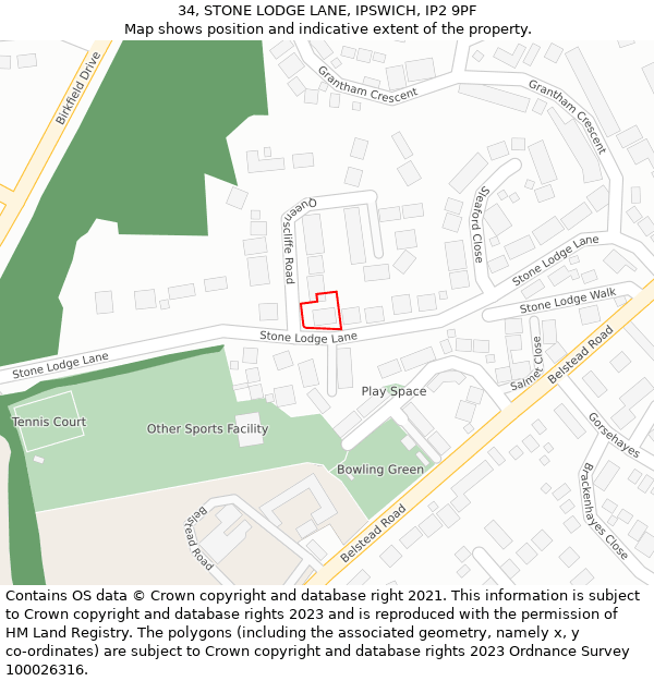 34, STONE LODGE LANE, IPSWICH, IP2 9PF: Location map and indicative extent of plot