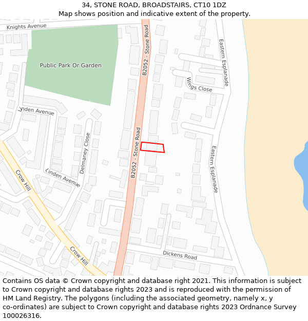 34, STONE ROAD, BROADSTAIRS, CT10 1DZ: Location map and indicative extent of plot