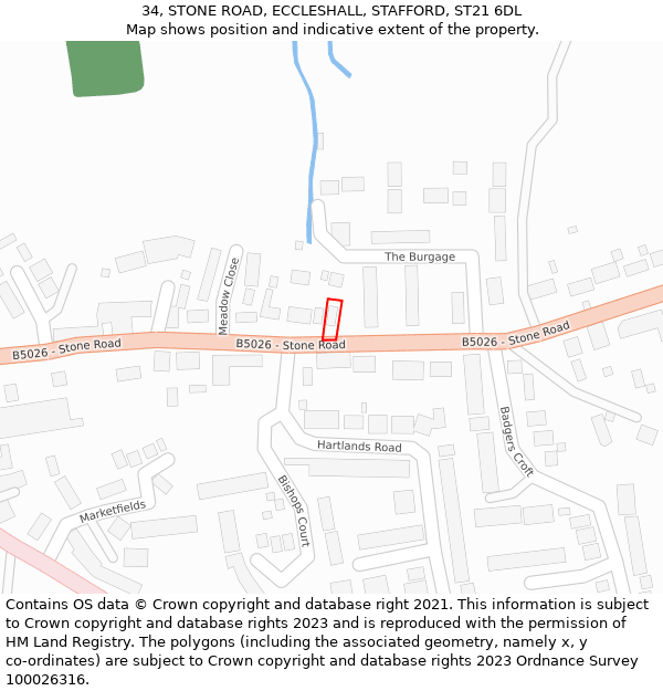 34, STONE ROAD, ECCLESHALL, STAFFORD, ST21 6DL: Location map and indicative extent of plot