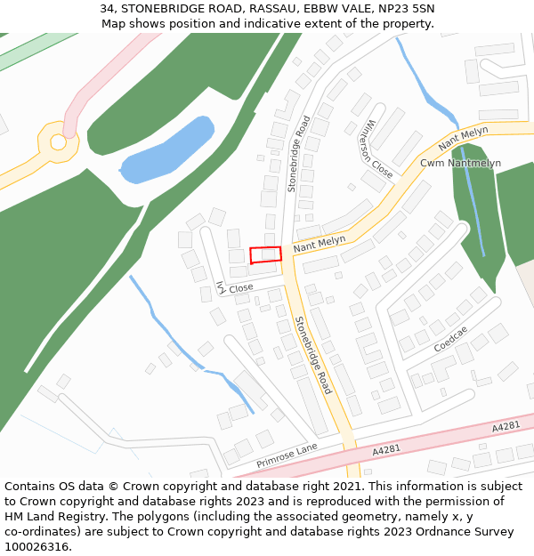 34, STONEBRIDGE ROAD, RASSAU, EBBW VALE, NP23 5SN: Location map and indicative extent of plot