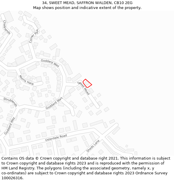 34, SWEET MEAD, SAFFRON WALDEN, CB10 2EG: Location map and indicative extent of plot