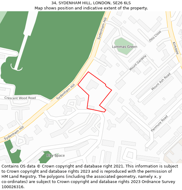 34, SYDENHAM HILL, LONDON, SE26 6LS: Location map and indicative extent of plot