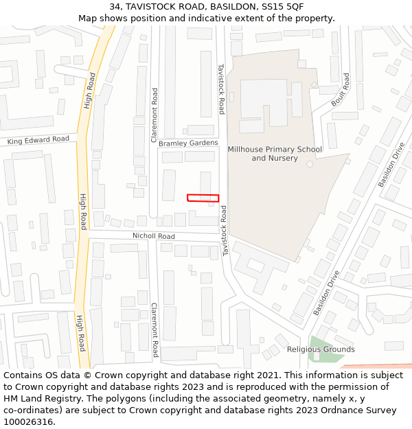 34, TAVISTOCK ROAD, BASILDON, SS15 5QF: Location map and indicative extent of plot