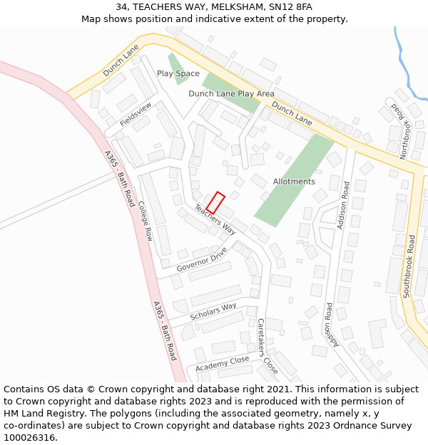 34, TEACHERS WAY, MELKSHAM, SN12 8FA: Location map and indicative extent of plot