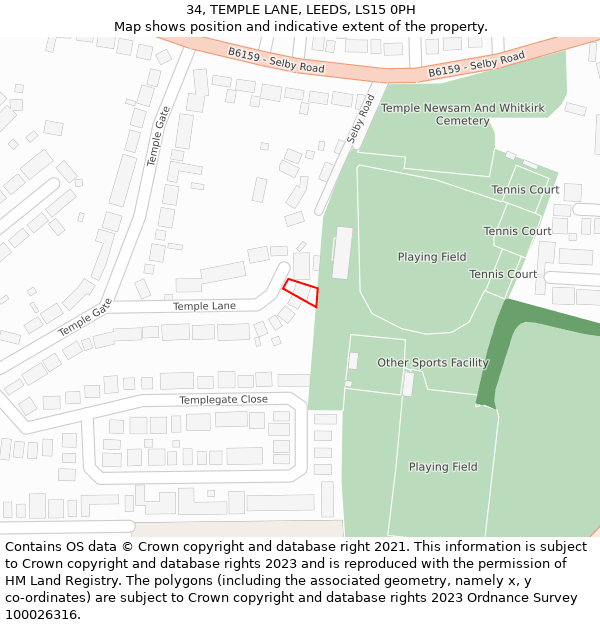 34, TEMPLE LANE, LEEDS, LS15 0PH: Location map and indicative extent of plot