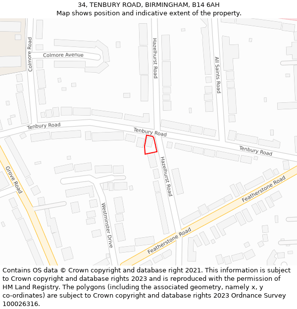 34, TENBURY ROAD, BIRMINGHAM, B14 6AH: Location map and indicative extent of plot