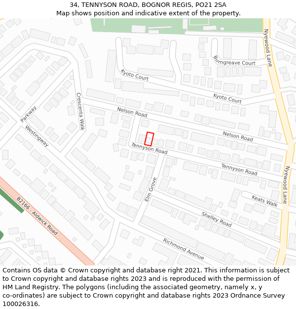 34, TENNYSON ROAD, BOGNOR REGIS, PO21 2SA: Location map and indicative extent of plot