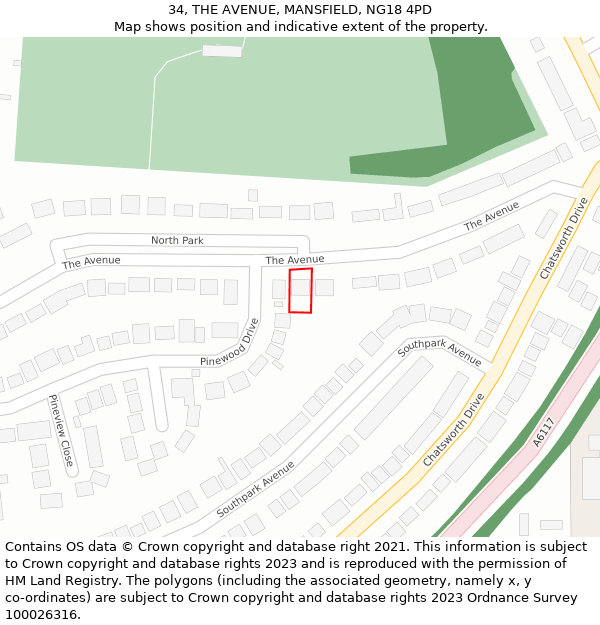 34, THE AVENUE, MANSFIELD, NG18 4PD: Location map and indicative extent of plot