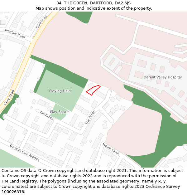 34, THE GREEN, DARTFORD, DA2 6JS: Location map and indicative extent of plot