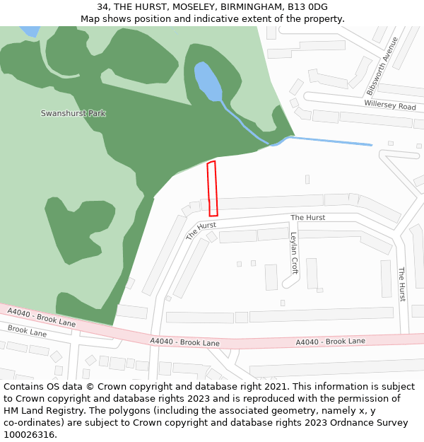 34, THE HURST, MOSELEY, BIRMINGHAM, B13 0DG: Location map and indicative extent of plot