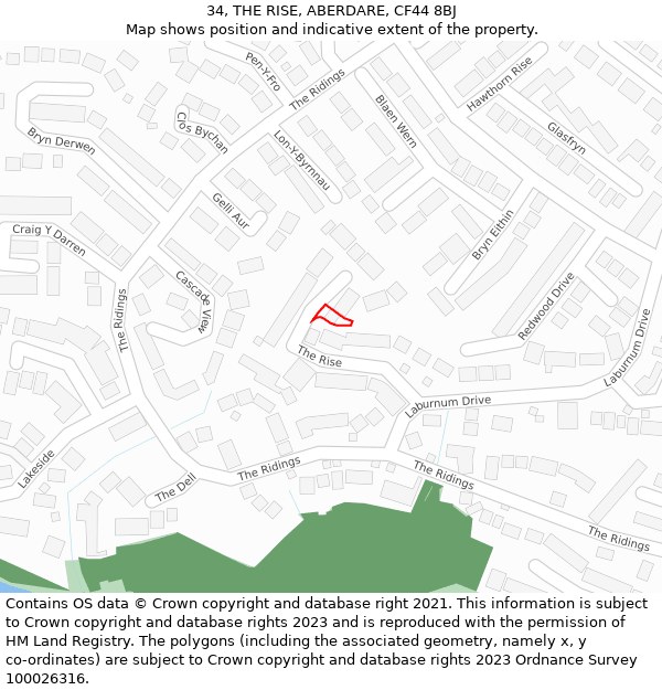 34, THE RISE, ABERDARE, CF44 8BJ: Location map and indicative extent of plot