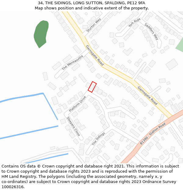 34, THE SIDINGS, LONG SUTTON, SPALDING, PE12 9FA: Location map and indicative extent of plot