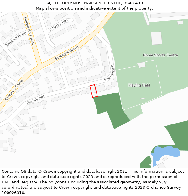 34, THE UPLANDS, NAILSEA, BRISTOL, BS48 4RR: Location map and indicative extent of plot