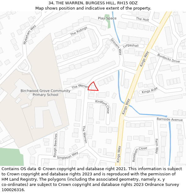 34, THE WARREN, BURGESS HILL, RH15 0DZ: Location map and indicative extent of plot