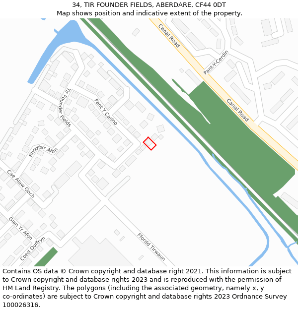 34, TIR FOUNDER FIELDS, ABERDARE, CF44 0DT: Location map and indicative extent of plot