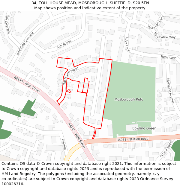 34, TOLL HOUSE MEAD, MOSBOROUGH, SHEFFIELD, S20 5EN: Location map and indicative extent of plot