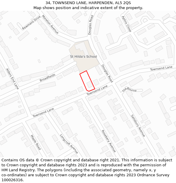 34, TOWNSEND LANE, HARPENDEN, AL5 2QS: Location map and indicative extent of plot