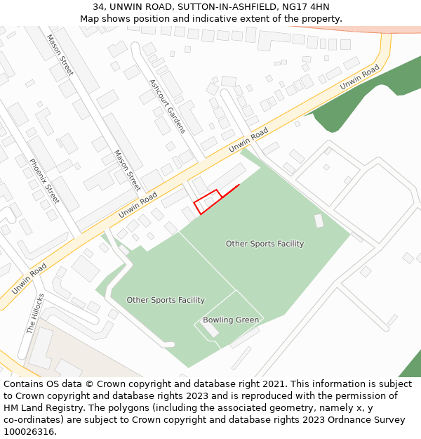 34, UNWIN ROAD, SUTTON-IN-ASHFIELD, NG17 4HN: Location map and indicative extent of plot