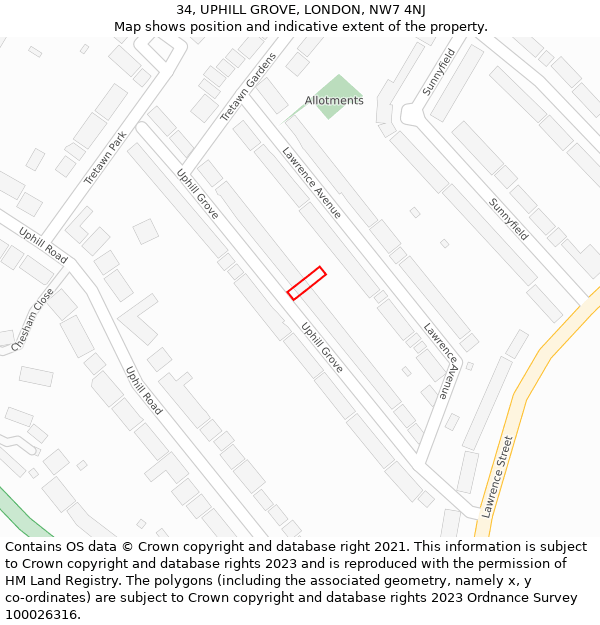 34, UPHILL GROVE, LONDON, NW7 4NJ: Location map and indicative extent of plot