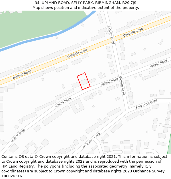 34, UPLAND ROAD, SELLY PARK, BIRMINGHAM, B29 7JS: Location map and indicative extent of plot