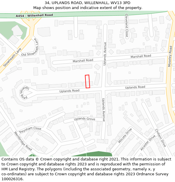 34, UPLANDS ROAD, WILLENHALL, WV13 3PD: Location map and indicative extent of plot