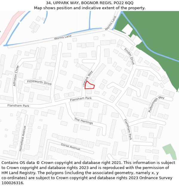 34, UPPARK WAY, BOGNOR REGIS, PO22 6QQ: Location map and indicative extent of plot