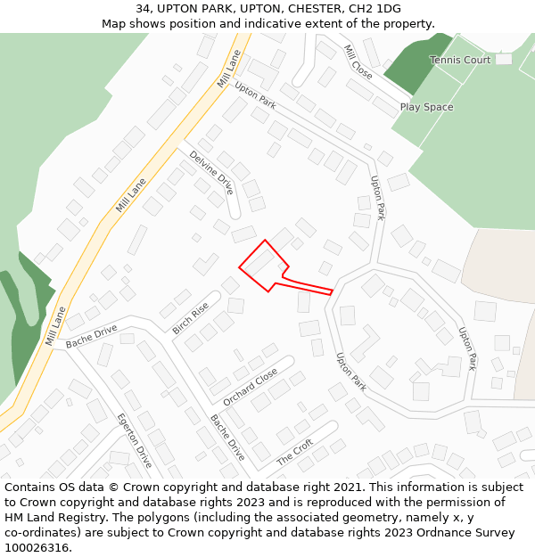 34, UPTON PARK, UPTON, CHESTER, CH2 1DG: Location map and indicative extent of plot