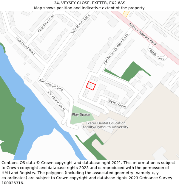 34, VEYSEY CLOSE, EXETER, EX2 6AS: Location map and indicative extent of plot