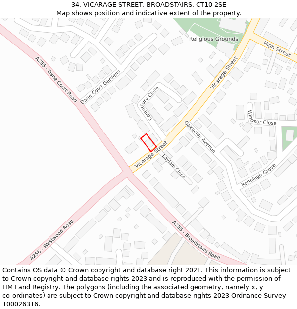 34, VICARAGE STREET, BROADSTAIRS, CT10 2SE: Location map and indicative extent of plot