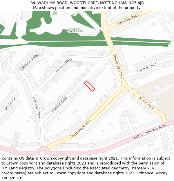 34, WADHAM ROAD, WOODTHORPE, NOTTINGHAM, NG5 4JB: Location map and indicative extent of plot