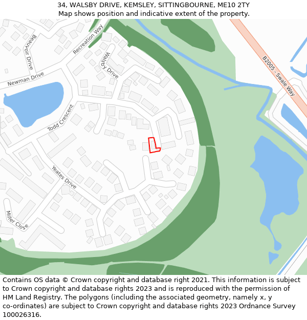 34, WALSBY DRIVE, KEMSLEY, SITTINGBOURNE, ME10 2TY: Location map and indicative extent of plot