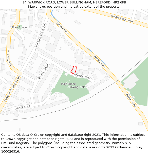 34, WARWICK ROAD, LOWER BULLINGHAM, HEREFORD, HR2 6FB: Location map and indicative extent of plot