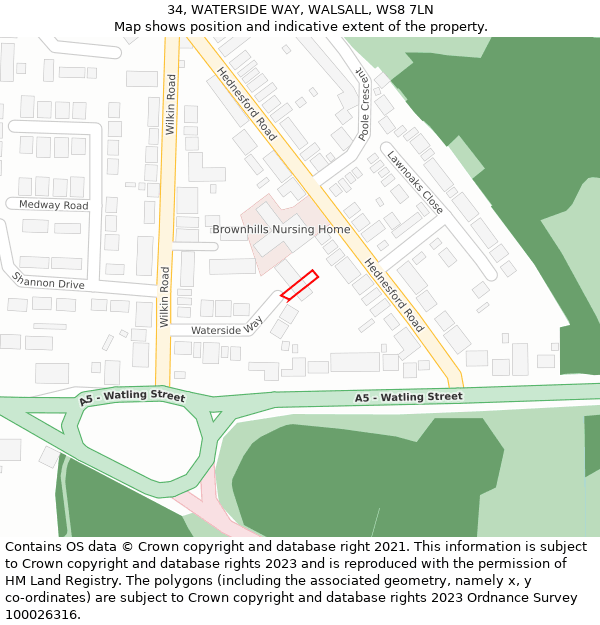 34, WATERSIDE WAY, WALSALL, WS8 7LN: Location map and indicative extent of plot