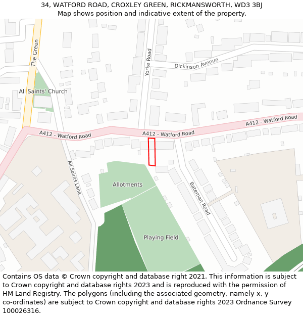 34, WATFORD ROAD, CROXLEY GREEN, RICKMANSWORTH, WD3 3BJ: Location map and indicative extent of plot