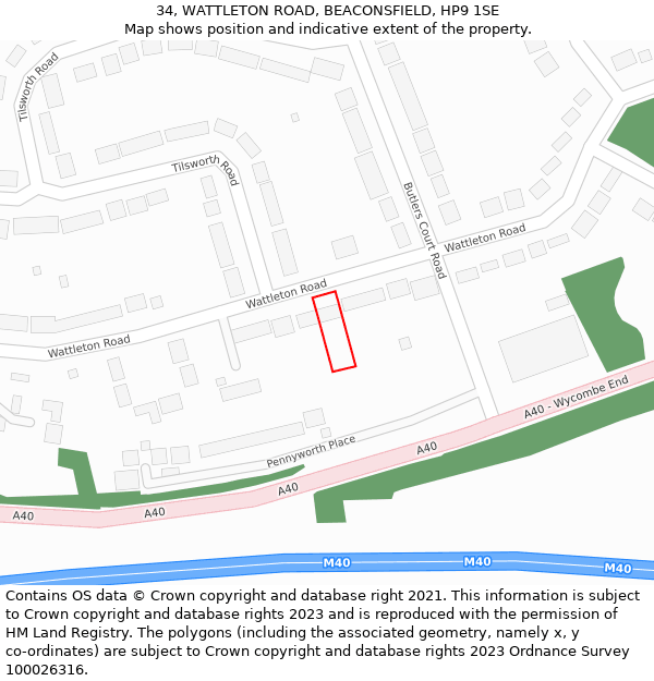 34, WATTLETON ROAD, BEACONSFIELD, HP9 1SE: Location map and indicative extent of plot