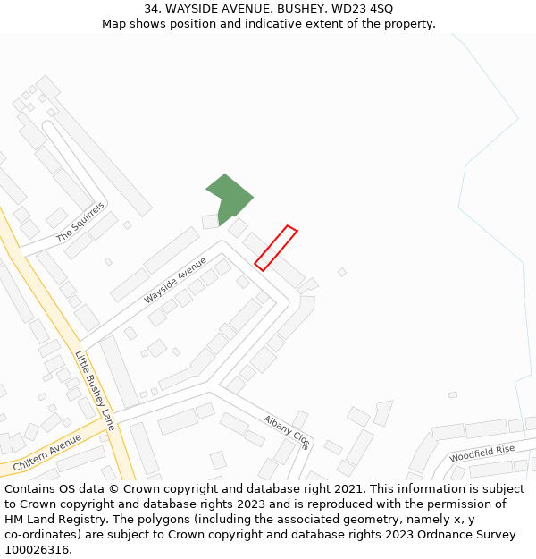 34, WAYSIDE AVENUE, BUSHEY, WD23 4SQ: Location map and indicative extent of plot